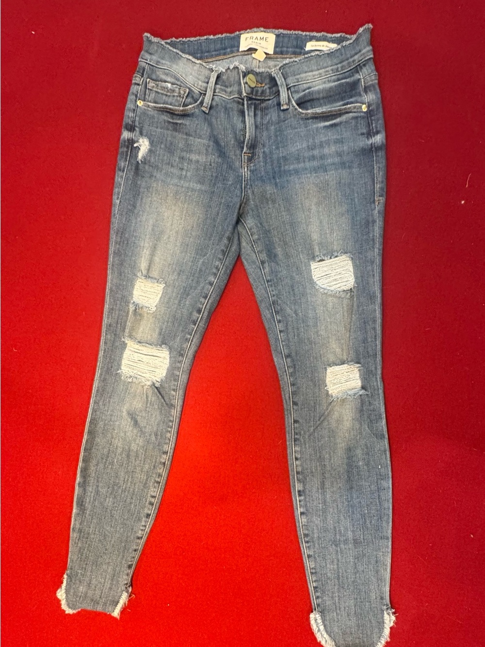 Frame ‘Le Skinny de Jeanne’ Women's Distressed Mid-Rise Jeans Size 26